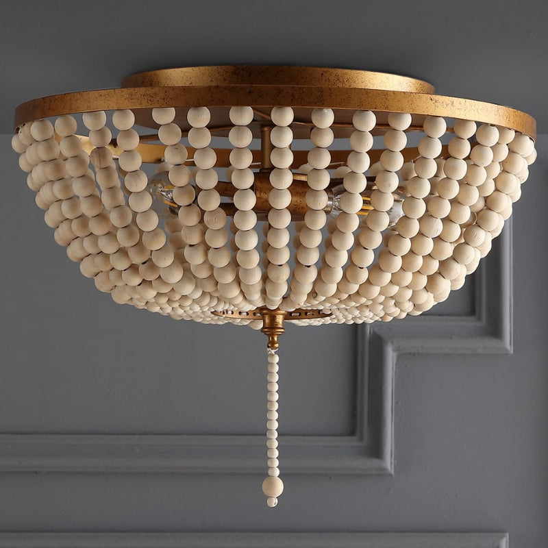Allison 15" Wood Beaded/Metal LED Flush Mount - JONATHAN Y