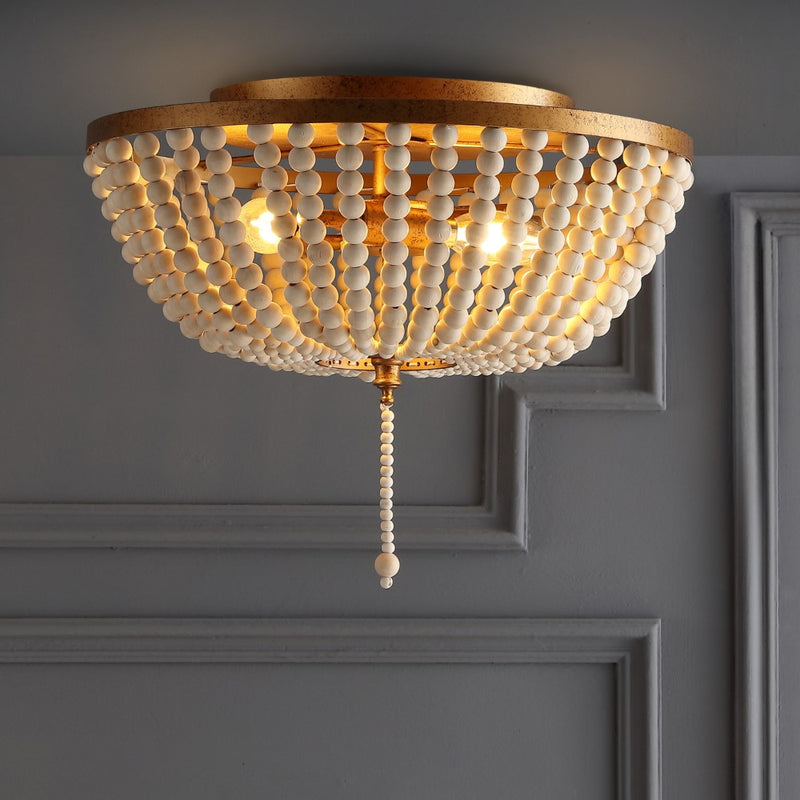 Allison 15" Wood Beaded/Metal LED Flush Mount - JONATHAN Y