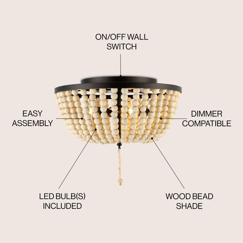 Allison 15" Wood Beaded/Metal LED Flush Mount