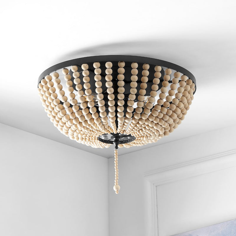 Allison 15" Wood Beaded/Metal LED Flush Mount - JONATHAN Y