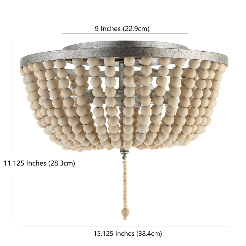 Allison 15" Wood Beaded/Metal LED Flush Mount - JONATHAN Y