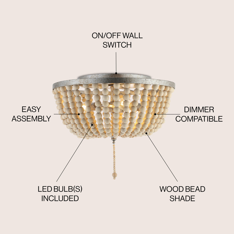 Allison 15" Wood Beaded/Metal LED Flush Mount