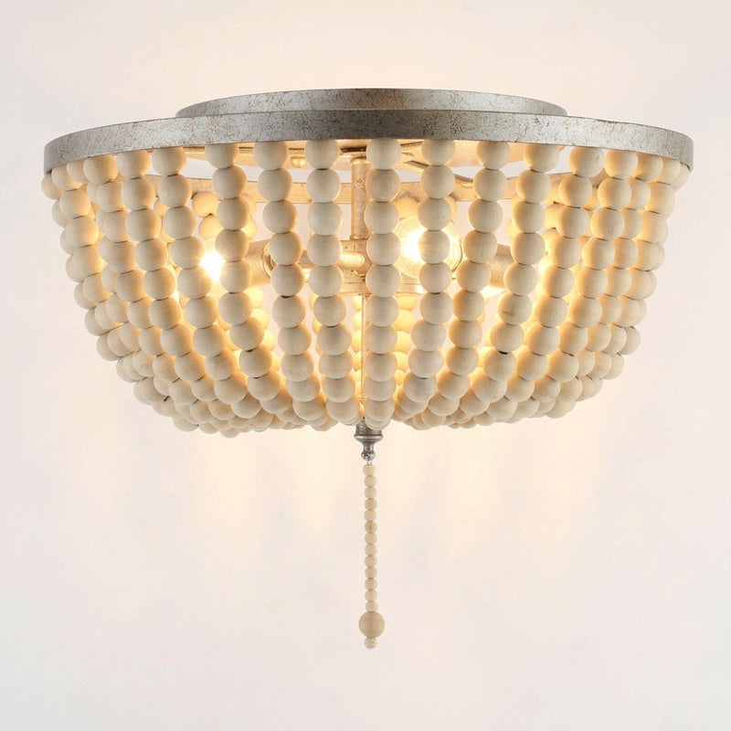 Allison 15" Wood Beaded/Metal LED Flush Mount Antiqued Silver/Cream / 3 Sockets – MAIN-ROOM