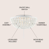 Allison 15" Wood Beaded/Metal LED Flush Mount