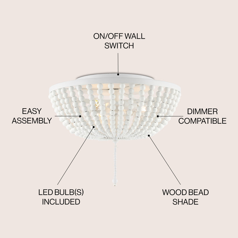Allison 15" Wood Beaded/Metal LED Flush Mount
