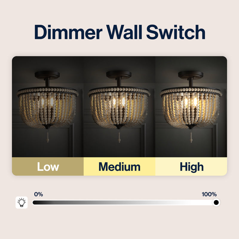 Allie 14" Wood Beaded/Metal LED Flush Mount