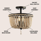 Allie 14" Wood Beaded/Metal LED Flush Mount - JONATHAN Y