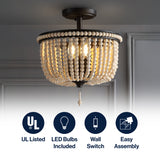 Allie 14" Wood Beaded/Metal LED Flush Mount