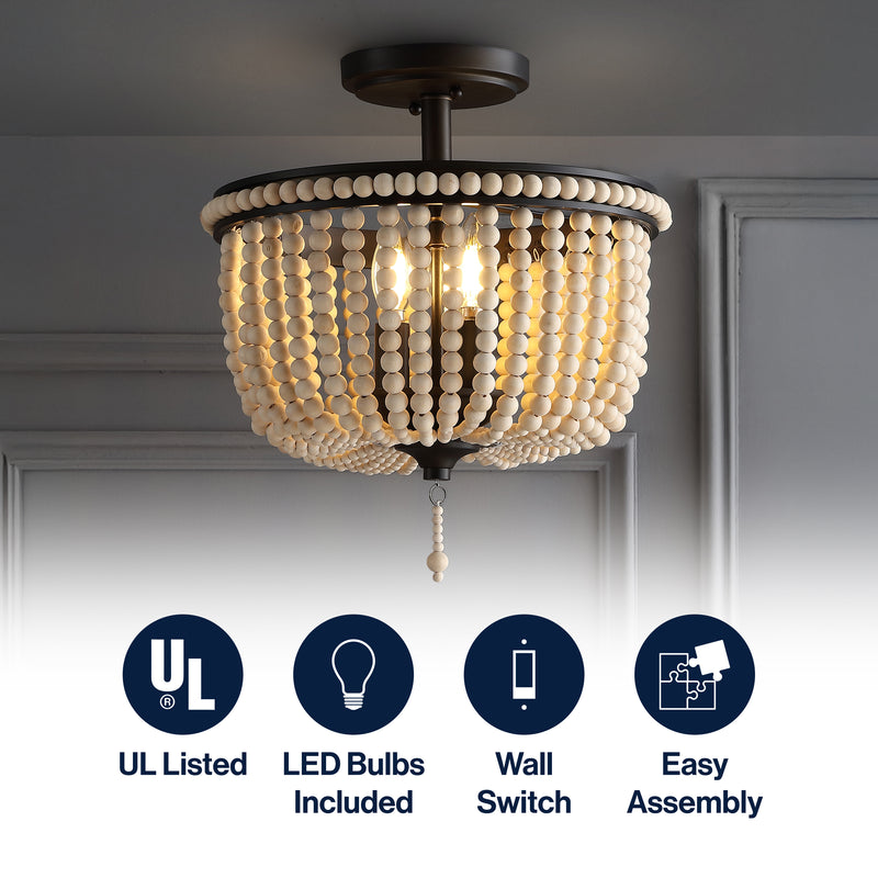 Allie 14" Wood Beaded/Metal LED Flush Mount