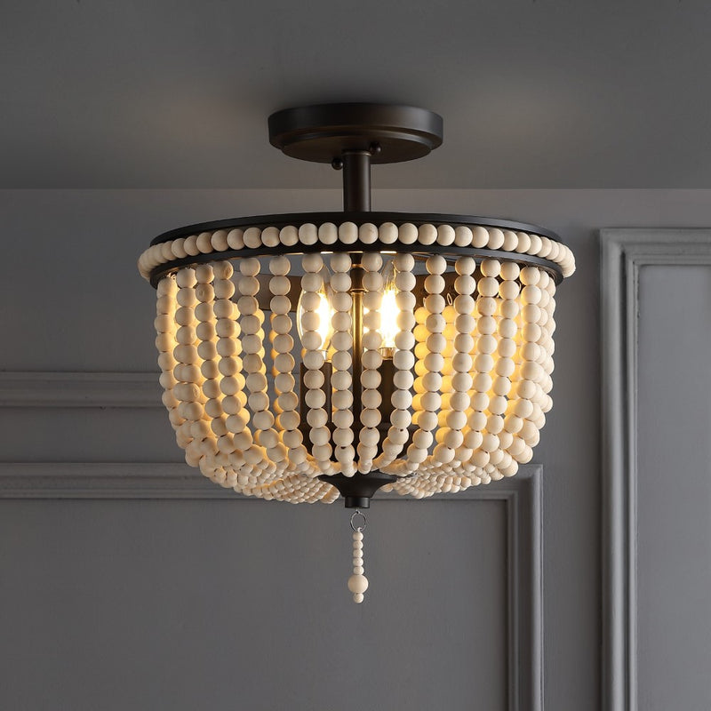 Allie 14" Wood Beaded/Metal LED Flush Mount - JONATHAN Y