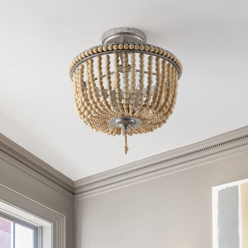 Allie 14" Wood Beaded/Metal LED Flush Mount - JONATHAN Y