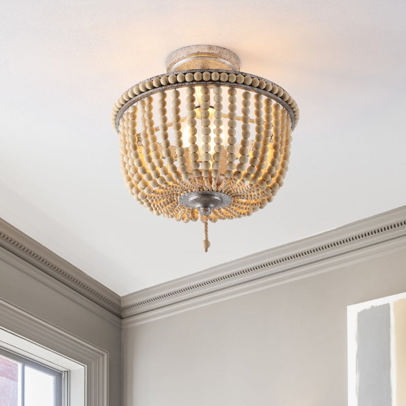 Allie 14" Wood Beaded/Metal LED Flush Mount - JONATHAN Y