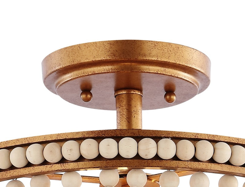 Allie 14" Wood Beaded/Metal LED Flush Mount - JONATHAN Y