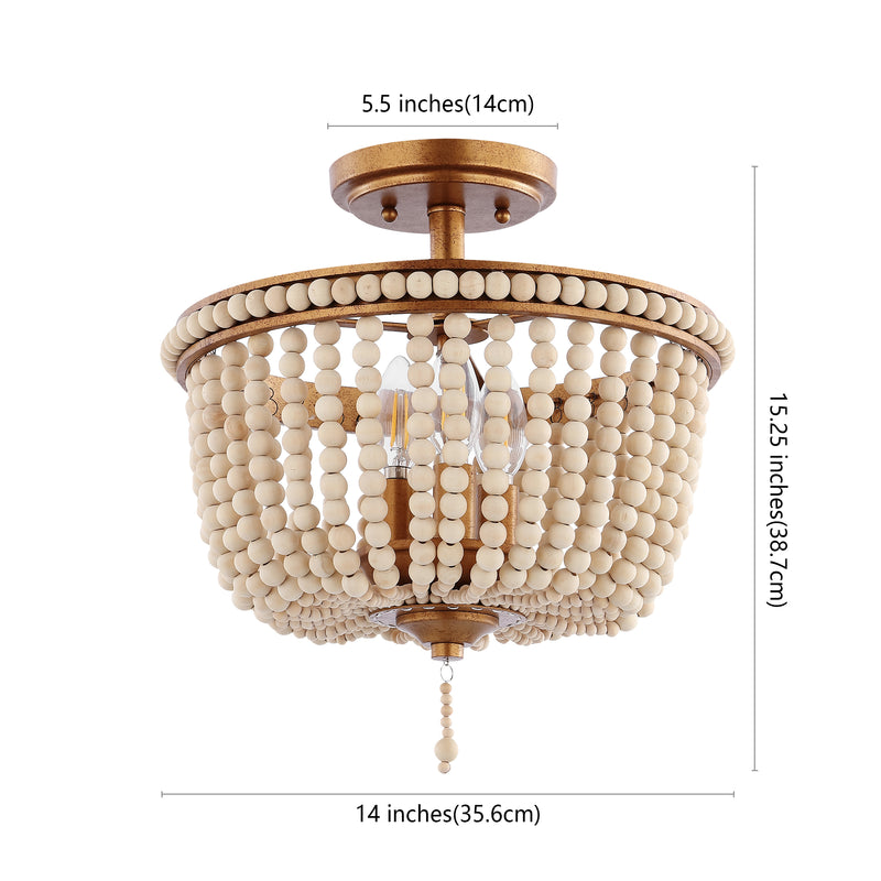 Allie 14" Wood Beaded/Metal LED Flush Mount - JONATHAN Y
