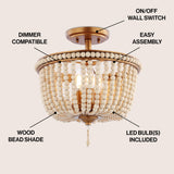 Allie 14" Wood Beaded/Metal LED Flush Mount