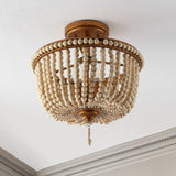Allie 14" Wood Beaded/Metal LED Flush Mount - JONATHAN Y