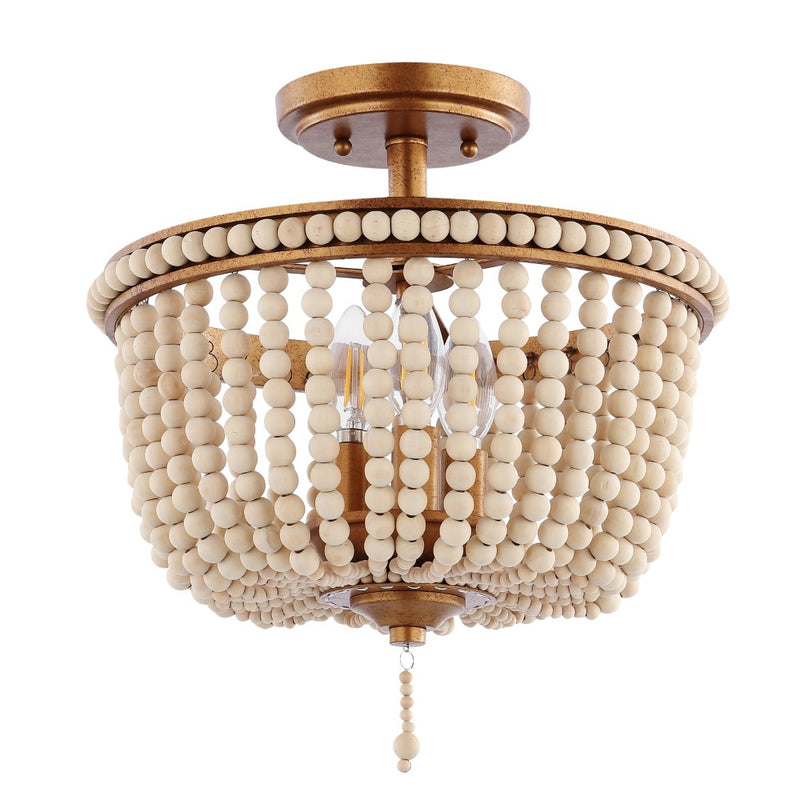 Allie 14" Wood Beaded/Metal LED Flush Mount - JONATHAN Y