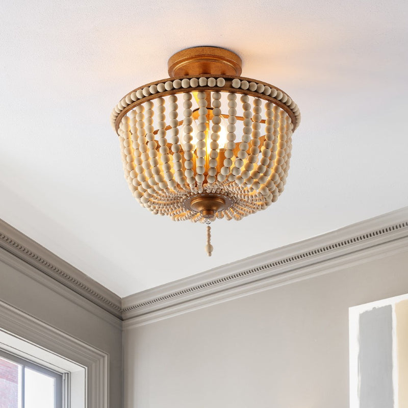Allie 14" Wood Beaded/Metal LED Flush Mount - JONATHAN Y