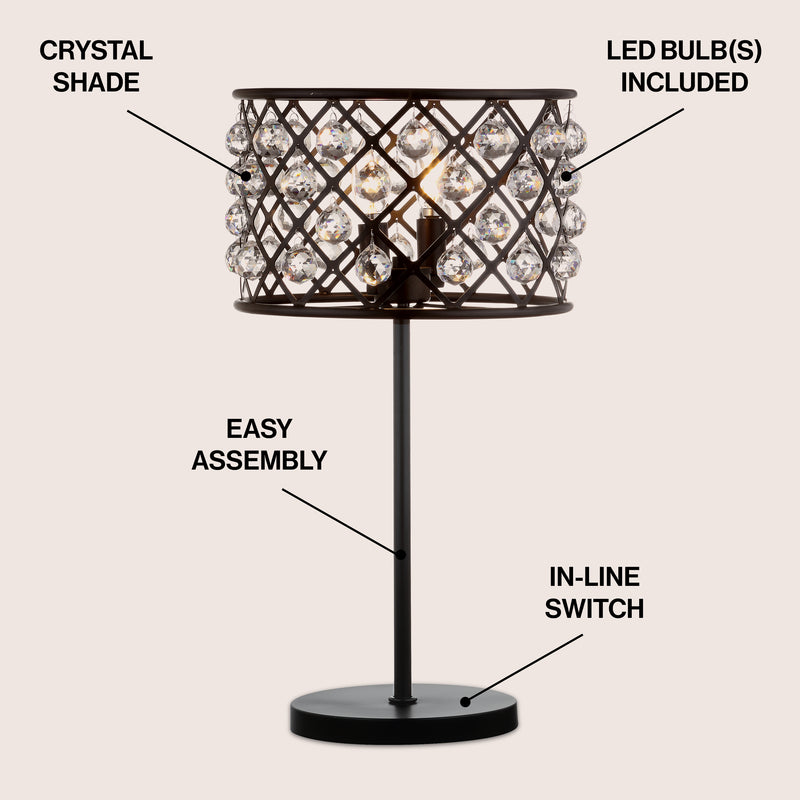 Gabrielle 22.5" Metal/Crystal LED Table Lamp - JONATHAN Y