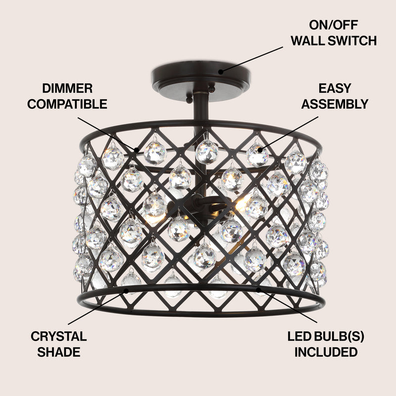 Gabrielle 14.5" Crystal/Metal LED Semi Flush Mount - JONATHAN Y