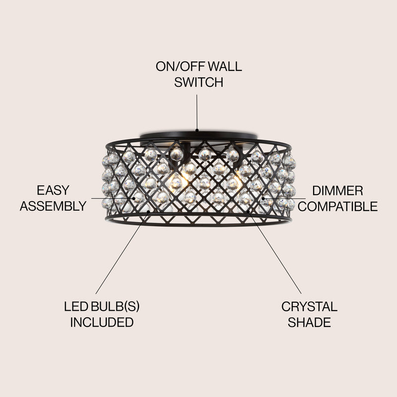 Gabrielle 19" Metal/Crystal LED Flush Mount Ceiling Light - JONATHAN Y