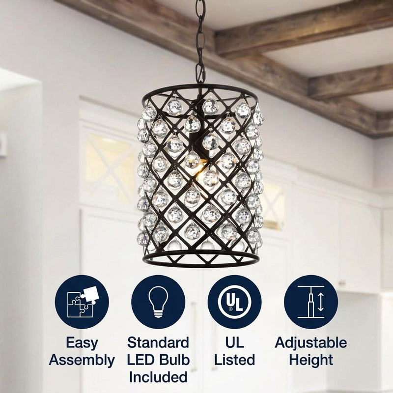 Gabrielle Crystal/Metal LED Pendant Oil Rubbed Bronze / 10" – ICONS