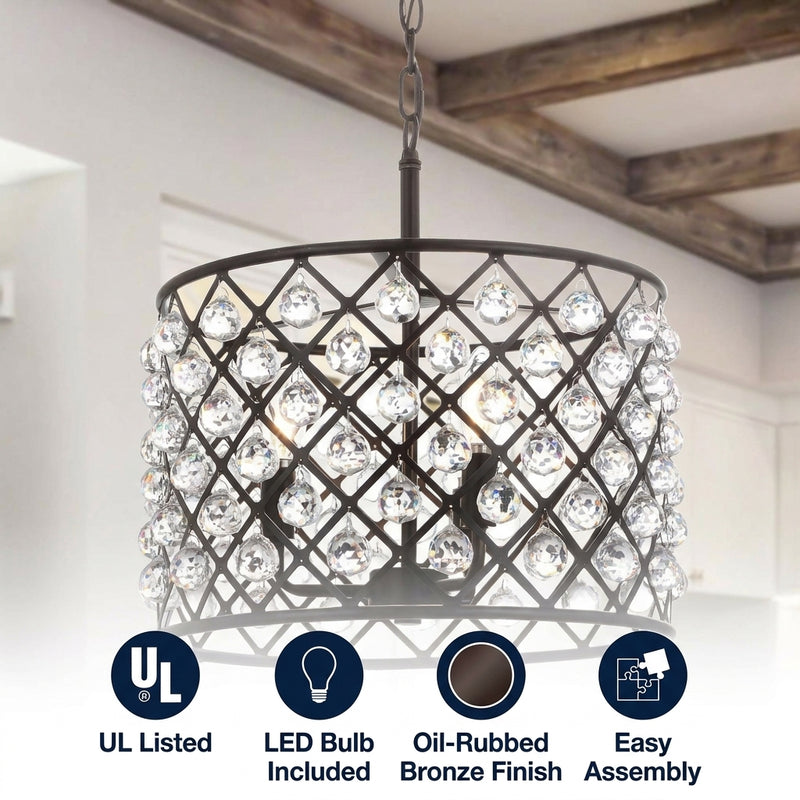 Gabrielle Crystal/Metal LED Pendant Oil-Rubbed Bronze / 16" – ICONS