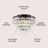 Toronto 16" Metal/Crystal LED Flush Mount - JONATHAN Y