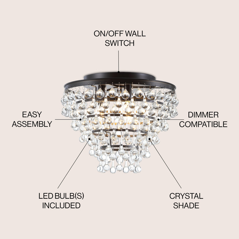 Toronto 16" Metal/Crystal LED Flush Mount - JONATHAN Y