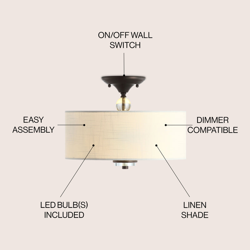 Marc 15" Metal/Crystal LED Semi Flush Mount - JONATHAN Y