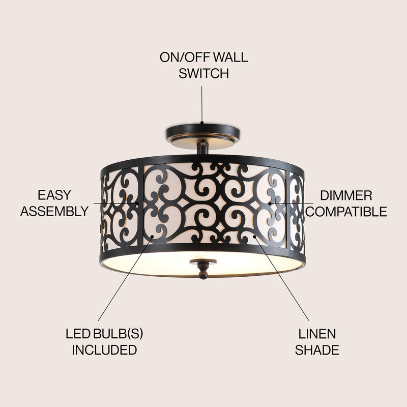 Katherine 15" Metal LED Semi Flush Mount - JONATHAN Y