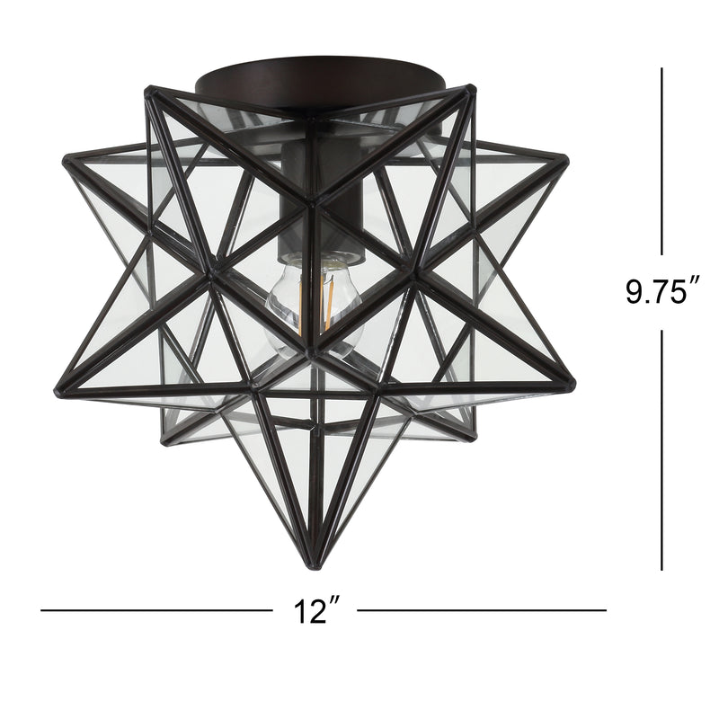 Stella 12" Moravian Star Metal/Clear Glass LED Flush Mount - JONATHAN Y