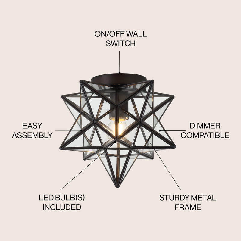 Stella 12" Moravian Star Metal/Clear Glass LED Flush Mount