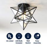 Stella 12" Moravian Star Metal/Clear Glass LED Flush Mount