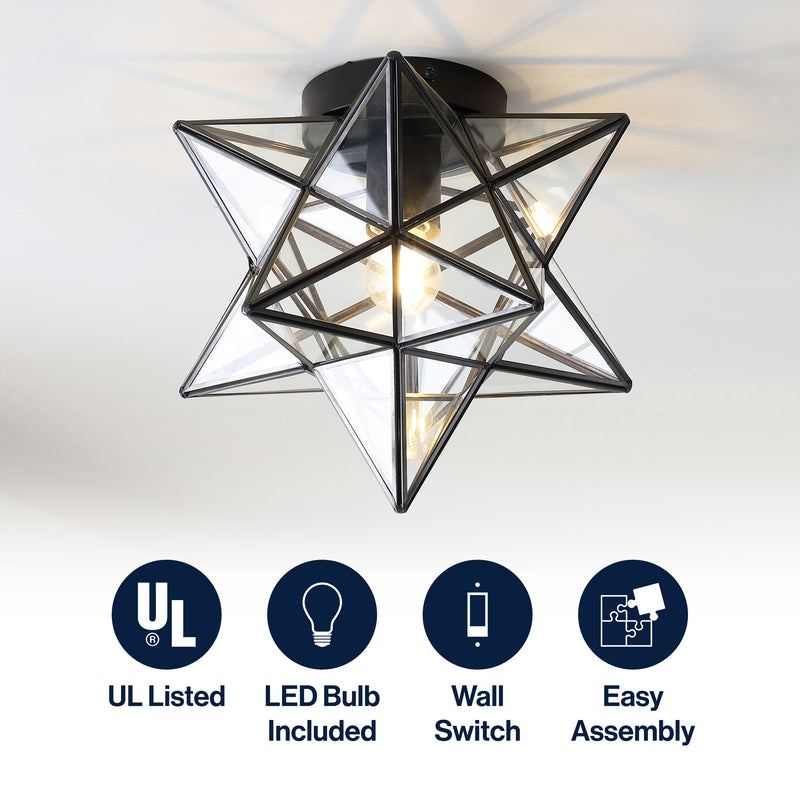 Stella 12" Moravian Star Metal/Clear Glass LED Flush Mount