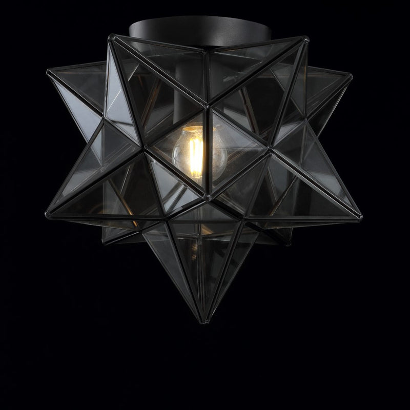 Stella 12" Moravian Star Metal/Clear Glass LED Flush Mount - JONATHAN Y