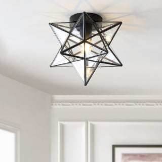 Stella 12" Moravian Star Metal/Clear Glass LED Flush Mount - JONATHAN Y