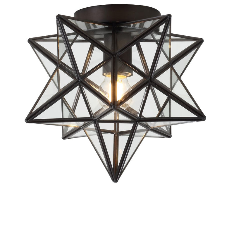 Stella 12" Moravian Star Metal/Clear Glass LED Flush Mount - JONATHAN Y