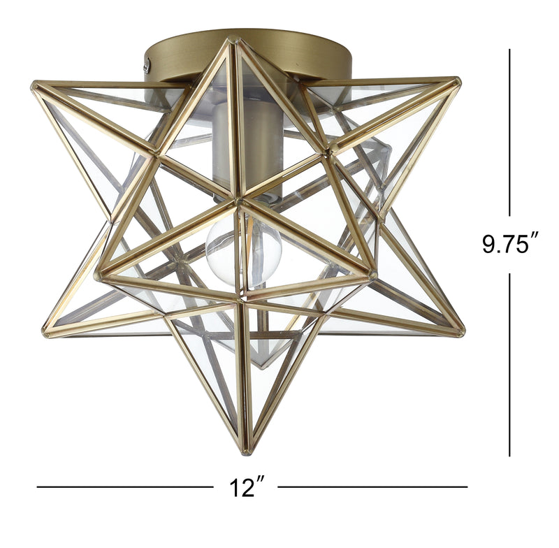 Stella 12" Moravian Star Metal/Clear Glass LED Flush Mount - JONATHAN Y