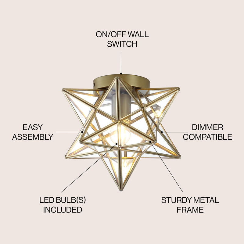 Stella 12" Moravian Star Metal/Clear Glass LED Flush Mount