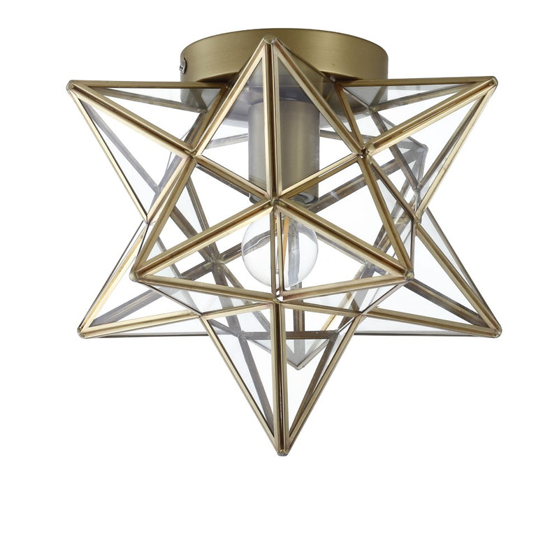 Stella 12" Moravian Star Metal/Clear Glass LED Flush Mount - JONATHAN Y