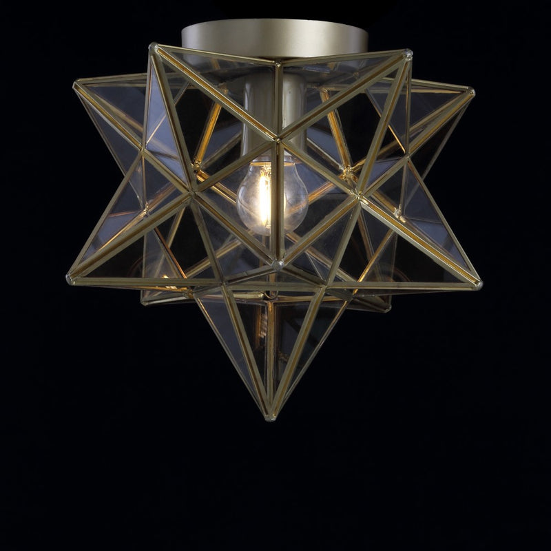 Stella 12" Moravian Star Metal/Clear Glass LED Flush Mount - JONATHAN Y
