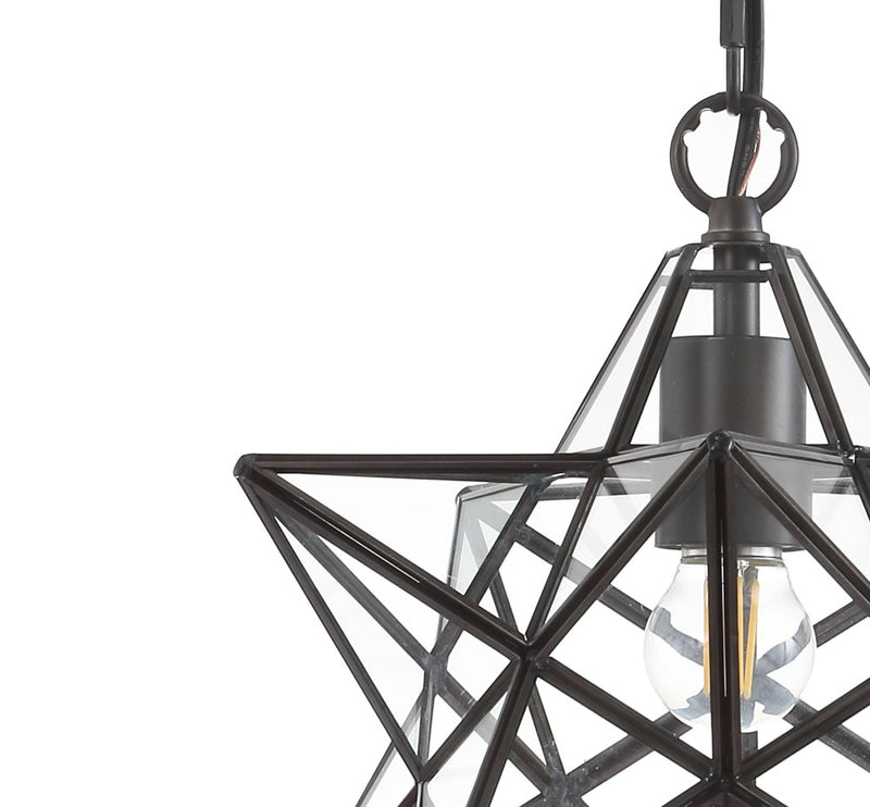 Stellaa 12" Moravian Star Metal/Clear Glass LED Pendant - JONATHAN Y