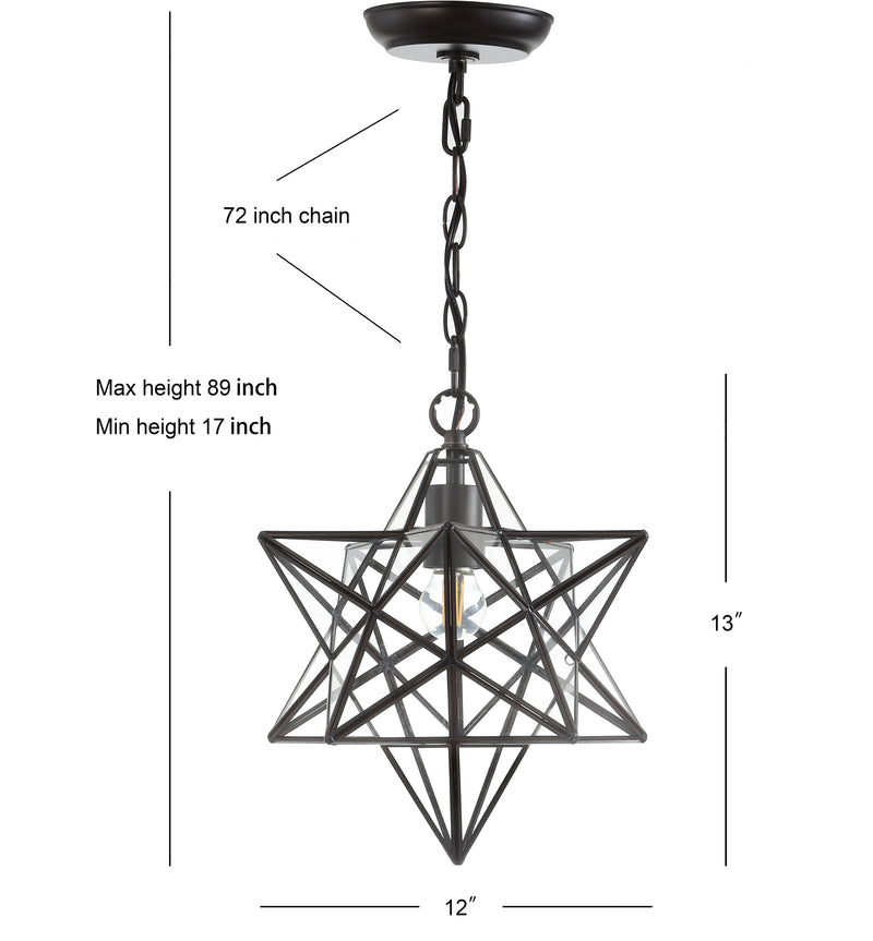 Stellaa 12" Moravian Star Metal/Clear Glass LED Pendant - JONATHAN Y