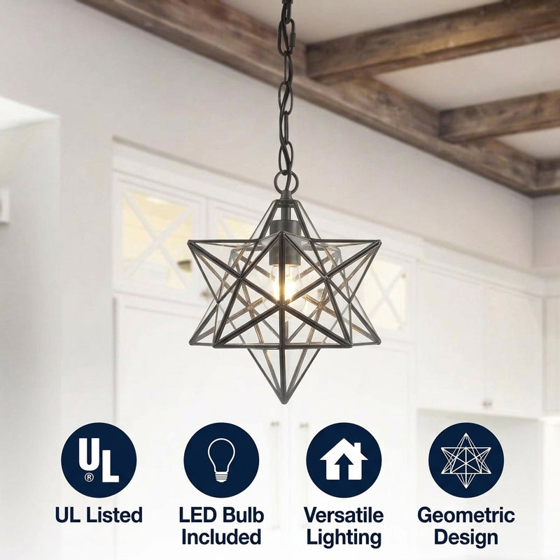 Stellaa 12" Moravian Star Metal/Clear Glass LED Pendant Oil Rubbed Bronze/Clear – ICONS