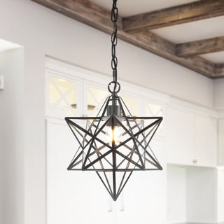 Stellaa 12" Moravian Star Metal/Clear Glass LED Pendant - JONATHAN Y