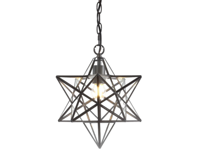 Stellaa 12" Moravian Star Metal/Clear Glass LED Pendant - JONATHAN Y