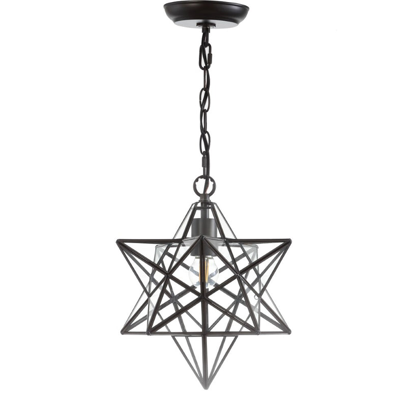 Stellaa 12" Moravian Star Metal/Clear Glass LED Pendant - JONATHAN Y