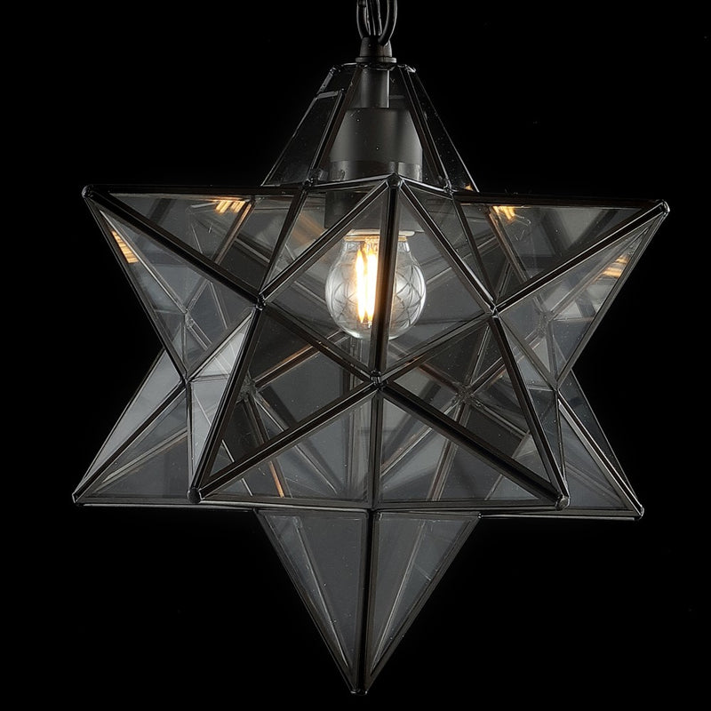 Stellaa 12" Moravian Star Metal/Clear Glass LED Pendant - JONATHAN Y