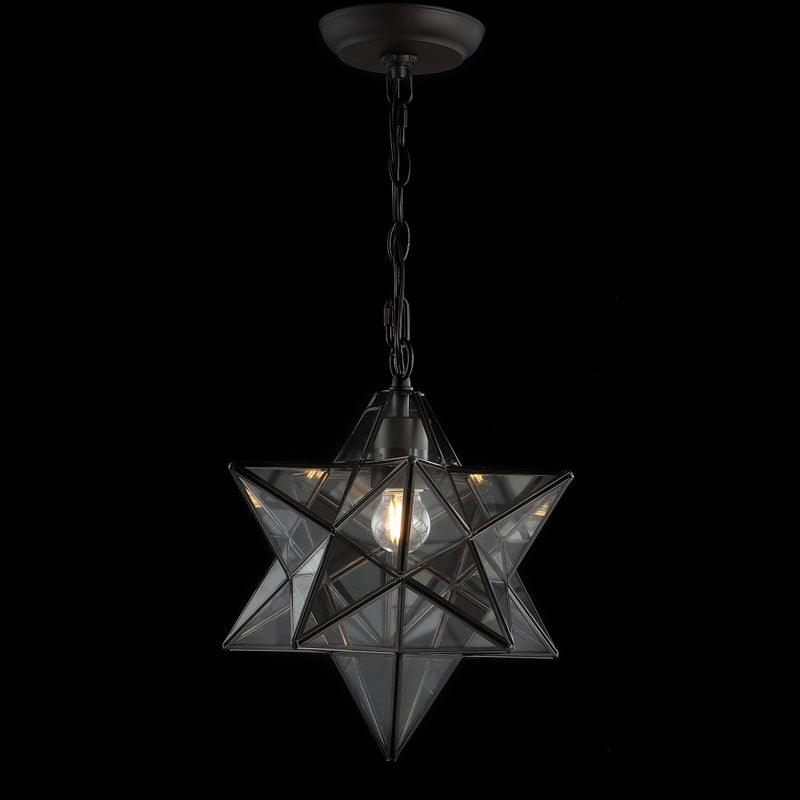 Stellaa 12" Moravian Star Metal/Clear Glass LED Pendant - JONATHAN Y